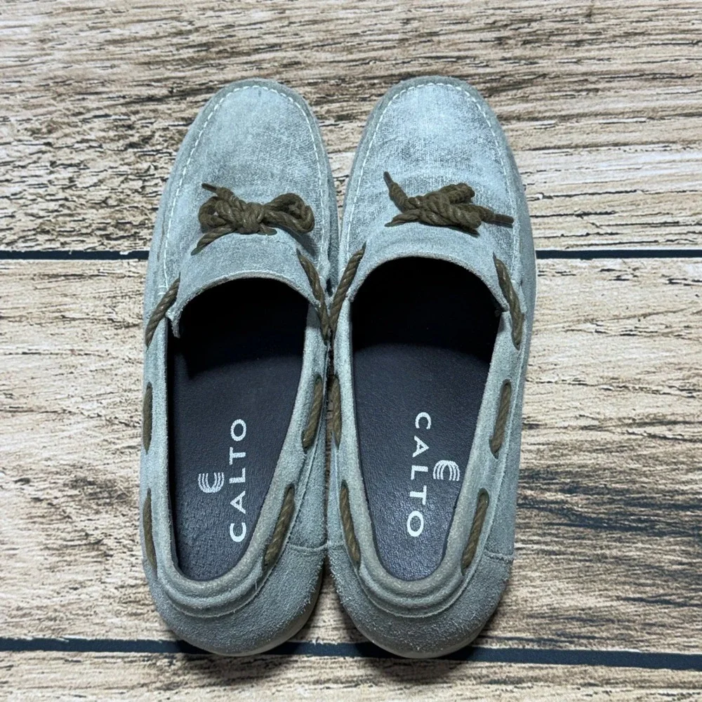 Calto Elevator Boat Shoes Mens 11 Gray Suede Loafers S1101 Height Increasing